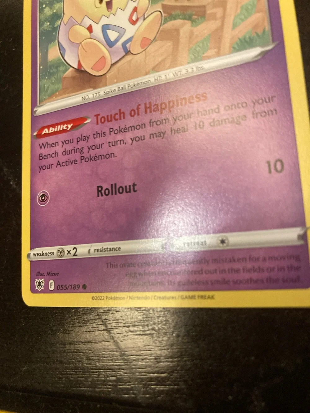 Pokemon Togepi Card - Purple Art with Yellow Frame